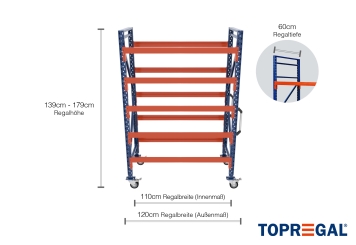 1,2 m mobile individual rack IR2000 / 1.390  - 1.790 mm high / 60 cm deep / 5 levels 