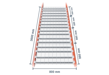 360 cm wire mesh rack layer for pallet rack PR9000 / 800 mm deep / load 2.200 kg 