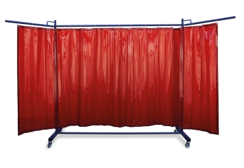 Mobile welding protection wall in front view with arms folded out, dimensions 1950mm x 3550mm