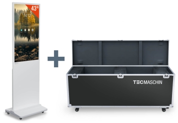 Mobile digital display totem DKS-LED43 incl. transport box, White, 43 in display, Android 11, TecMaschin 