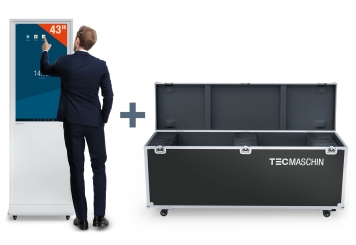 Mobile digital display totem DKST-LED43 with touchscreen incl. transport box, White, 43 in display, Android 11, TecMaschin 