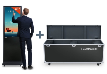 Mobile digital display totem DKST-LED43 with touchscreen incl. transport box, Black, 43 in display, Android 13, TecMaschin 