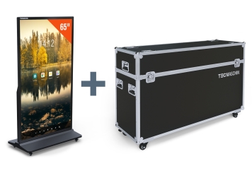 Mobile digital display totem DKS-LED65 incl. transport box, 65 in display, Android 13, Black, 870 mm x 450 mm x 1.555 mm, TecMaschin 