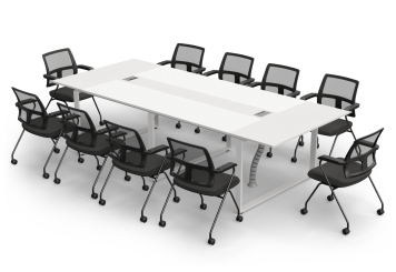 Conference table set ANJA280 in light grey-white + 10 EMMA chairs 