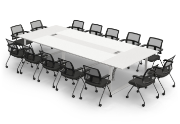 Conference table set ANJA360 in light grey-white + 14 EMMA chairs 