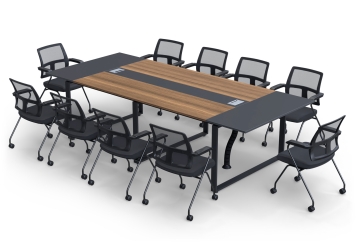 Conference table set ANJA280 in grey-walnut brown + 10 EMMA chairs 