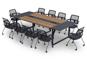 Conference table set ANJA280i in Grey-nut brown with induction charging station + 10 EMMA chairs 