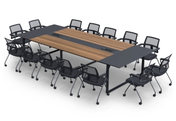 Conference table set ANJA360i in Grey-nut brown with induction charging station + 14 EMMA chairs 