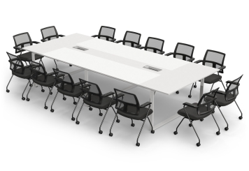 Conference table set ANJA360i in Lightgrey-white with induction charging station + 14 EMMA chairs 