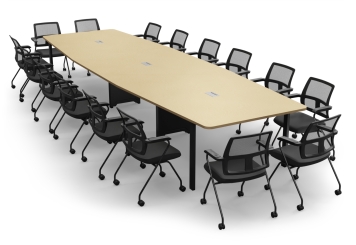 Conference table ELLA480 Beige with cable channel + 16 EMMA chairs 