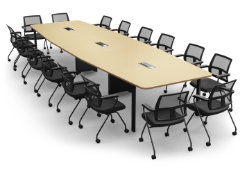 Conference table ELLA480i Beige with induction charging station + 16 EMMA chairs 