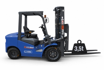 LI-ION electric forklift GSE35/5 incl. 380 V / 200 A rapid charger, load capacity 3.500 kg, SolidHub 