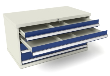 Tool cabinet WS4 with 4 drawers 1080 mm wide in perspective with top two drawers open