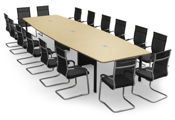 Conference table ELLA480 beige with cable duct + 16 Chairs MARINA 