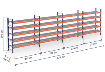 Pallet rack dimensioned with grating
