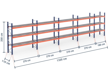 Pallet rack dimensioned with grating