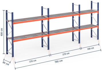 Pallet rack dimensioned with grating