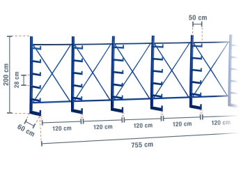 Cantilever rack dimensioned on one side