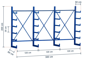 Cantilever rack dimensioned on one side