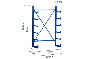 Cantilever rack dimensioned on one side