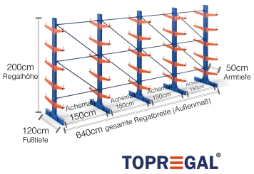 Cantilever rack painted on both sides with dimensioning