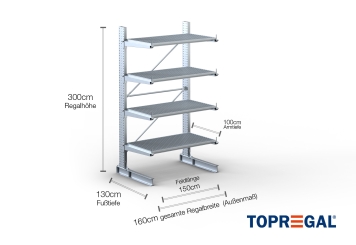 Cantilever rack galvanised on one side with dimensioning
