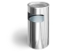 Stainless steel waste bin with ashtray in perspective view from the front