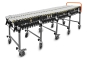FRB-P5 scissor roller conveyor with PVC rollers from the front at an angle
