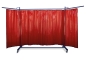 Mobile welding protection wall in front view with arms folded out, dimensions 1950mm x 3550mm