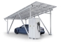 Carport with solar panels, rain gutter and parked car