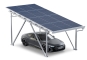 Carport with solar panels, rain gutter and parked car