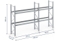 Galvanised pallet racking without shelves, dimensioned