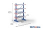 Cantilever rack painted on both sides with dimensioning