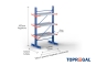 Cantilever rack painted on both sides with dimensioning
