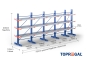 Cantilever rack painted on both sides with dimensioning