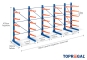 Cantilever rack painted on one side with dimensioning