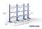 Cantilever rack painted on one side with dimensioning