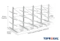 Double-sided galvanised cantilever rack with dimensioning