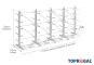Double-sided galvanised cantilever rack with dimensioning