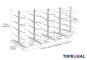 Double-sided galvanised cantilever rack with dimensioning