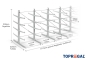 Double-sided galvanised cantilever rack with dimensioning