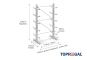 Double-sided galvanised cantilever rack with dimensioning