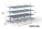 Double-sided galvanised cantilever rack with dimensioning