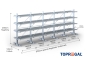 Double-sided galvanised cantilever rack with dimensioning