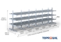 Double-sided galvanised cantilever rack with dimensioning