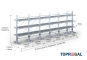 Double-sided galvanised cantilever rack with dimensioning