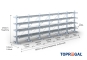 Double-sided galvanised cantilever rack with dimensioning