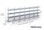 Double-sided galvanised cantilever rack with dimensioning