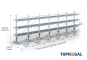 Double-sided galvanised cantilever rack with dimensioning