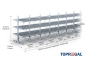 Double-sided galvanised cantilever rack with dimensioning